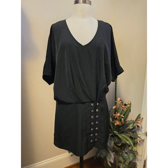 New Free People Harper Mini Dress $128 BLACK Size 6 Metal Studded Buttons - Picture 5 of 8